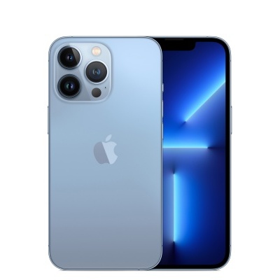 Smartphone Apple iPhone azul claro com três câmaras e ecrã preto