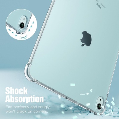 Capa transparente para iPad Air azul claro com proteção nos cantos.