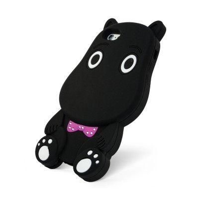 Capa preta para telemóvel em silicone com design de personagem animada e laço cor-de-rosa