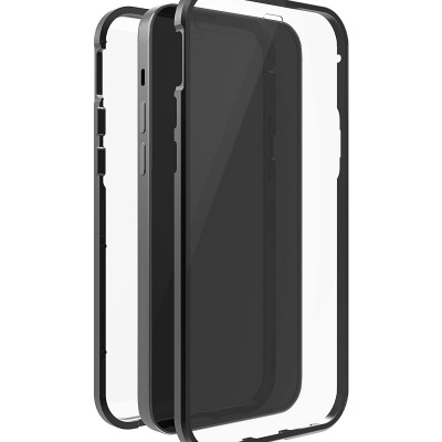 Capa transparente e preta para telemóvel com duas partes quadradas.