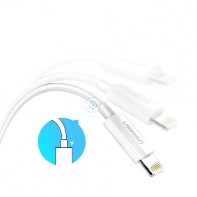 Cabo USB para Lightning branco com reforço e indicação gráfica azul