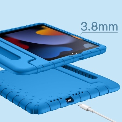 Capa protetora azul para tablet com recortes e textura antiderrapante