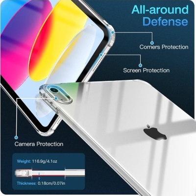 Capa transparente para smartphone com proteções e texto explicativo