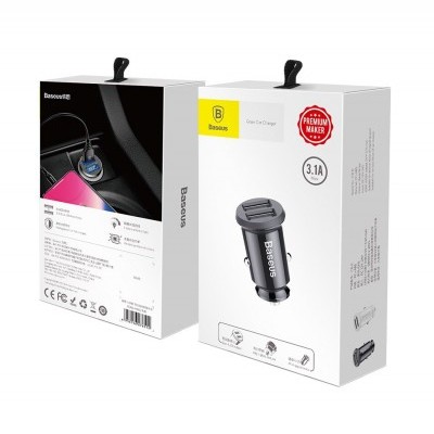 Embalagem de carregador de carro Baseus 3.1A preto com selo PREMIUM MAKER
