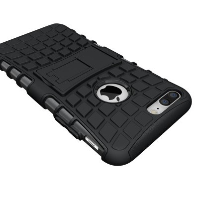 Capa protetora preta para smartphone com suporte e textura quadriculada