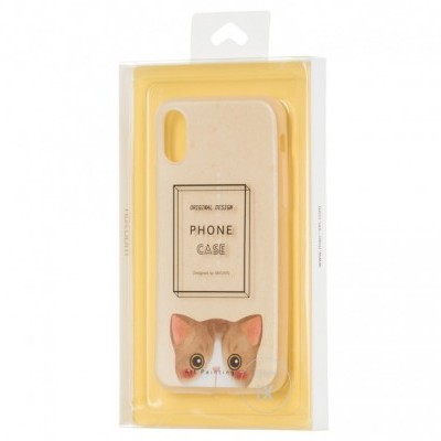 Capa para telemóvel bege com desenho de gato em embalagem transparente
