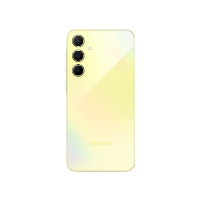 smartphone Samsung amarelo com três câmaras traseiras pretas