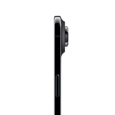 Perfil lateral de smartphone preto com módulo de câmara protuberante