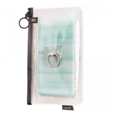 Capa para telemóvel verde com anel em embalagem transparente
