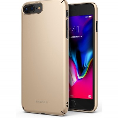 Capa protetora dourada para smartphone com texto Ringke SLIM