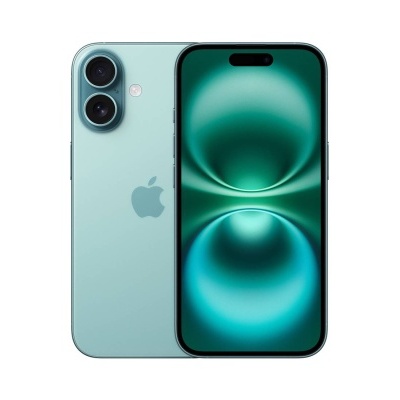 Smartphone Apple iPhone verde-pastel com duas câmaras e ecrã com padrão azul e verde