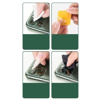 Aplicação de película protetora transparente em lentes de câmara de smartphone cinza