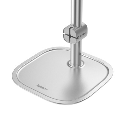 Base metálica prateada com suporte e grampo