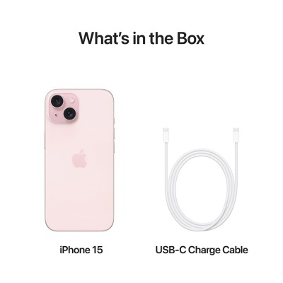 iPhone 15 rosa com cabo USB-C para carga
