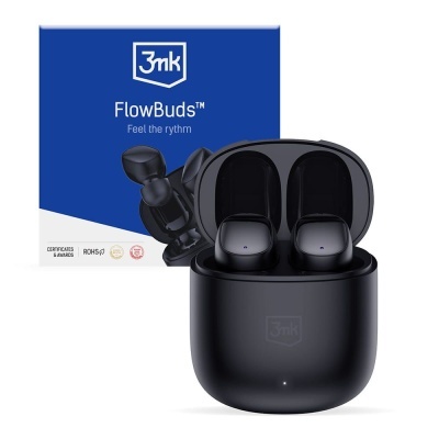 Auriculares sem fios 3nk FlowBuds e caixa de carregamento com embalagem atrás