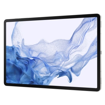 Tablet com ecrã grande e padrão azul abstrato