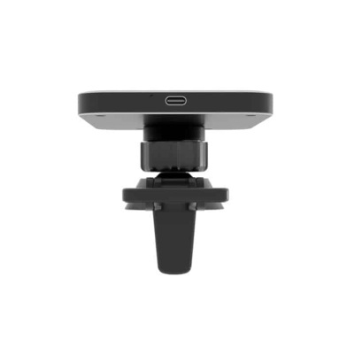 Suporte de telemóvel para carro preto com clipe para ventilação e porta USB-C