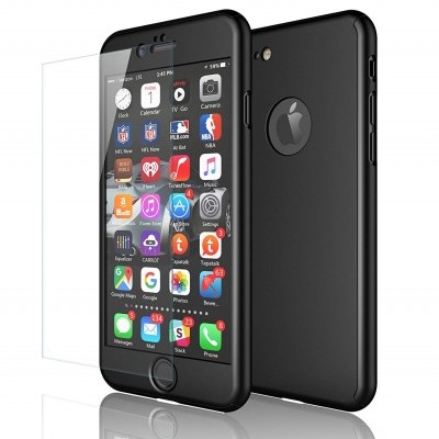 Smartphone preto com ecrã cheio de aplicações numa superfície branca