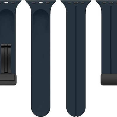 Correas de relógio azul escuro em silicone com fechos pretos