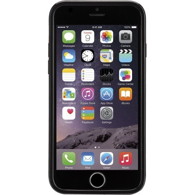 Smartphone preto com ecrã ligado mostrando ícones coloridos de aplicações