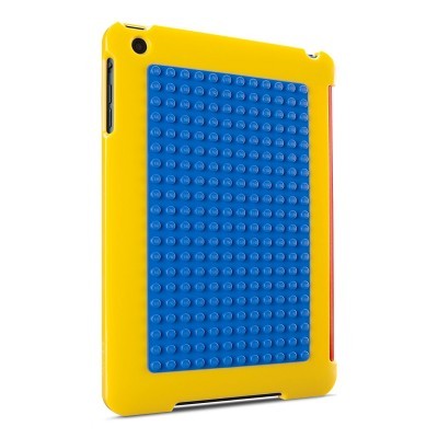 Capa para tablet amarela com painel azul texturizado