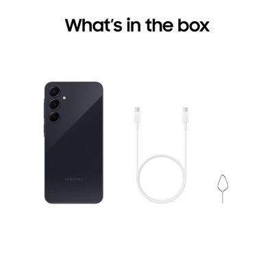 Smartphone Samsung preto, cabo USB branco e ferramenta de remoção de SIM