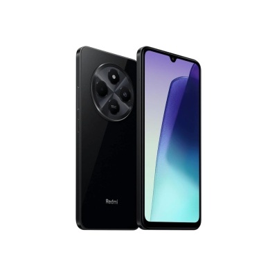 Smartphone Redmi preto com ecrã frontal e três câmaras traseiras em módulo circular