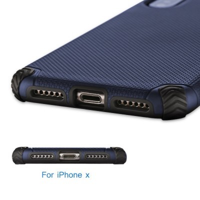 Capa azul texturizada para iPhone X com proteções pretas nos cantos