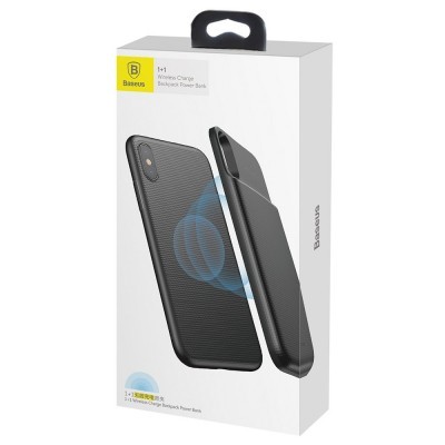 Embalagem branca com banco de energia Baseus preto e texto