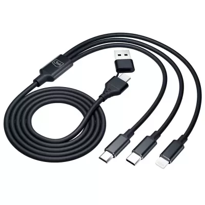 Cabo USB preto com múltiplos conectores