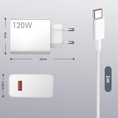 Carregador de parede branco 120W com cabo USB-C branco