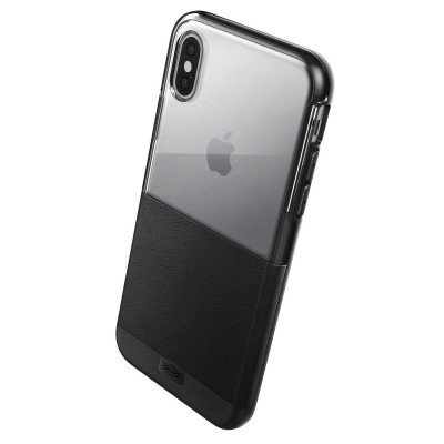 Capa protetora para smartphone preto e transparente com logotipo da Apple visível