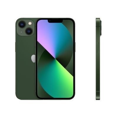 Smartphone verde escuro visto de vários ângulos com padrão colorido no ecrã