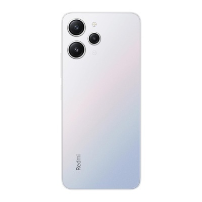 Smartphone Redmi branco para azul claro com três câmaras traseiras