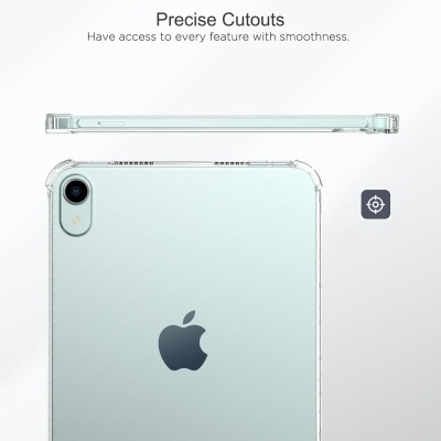 Capa transparente com recortes precisos para tablet Apple verde-água.