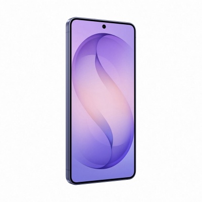Smartphone com ecrã roxo e estrutura metálica azul escuro