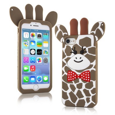 Capa de smartphone em silicone com design de girafa e laço vermelho com bolinhas brancas