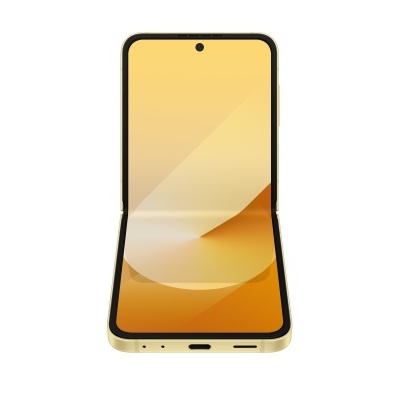 Smartphone dourado claro dobrável aberto com ecrã colorido