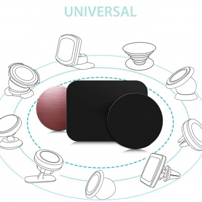 Suportes universais para smartphones em preto e cobre com ilustrações de suportes em redor