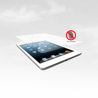 Três tablets brancos flutuando mostrando telas com ícones e símbolo de proibição