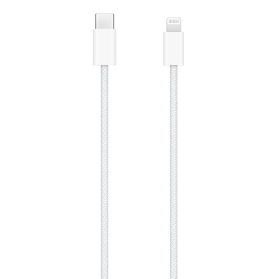 Cabo USB-C para Lightning branco com revestimento em tecido trançado
