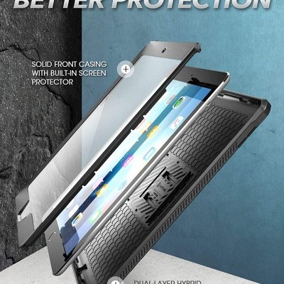 Capa protetora para tablet com design híbrido e dupla camada na cor preta