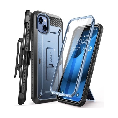 Capas protetoras para smartphone em preto e azul com película protetora transparente