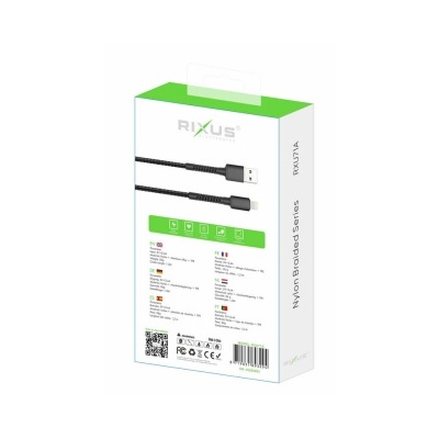 Embalagem do cabo RIXUS Nylon Braided Switch com conetores USB e USB-C