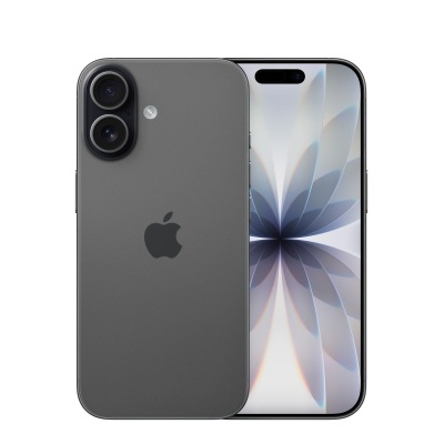 Smartphone Apple iPhone com duas câmaras traseiras em cinzento escuro e ecrã frontal com padrão abstrato