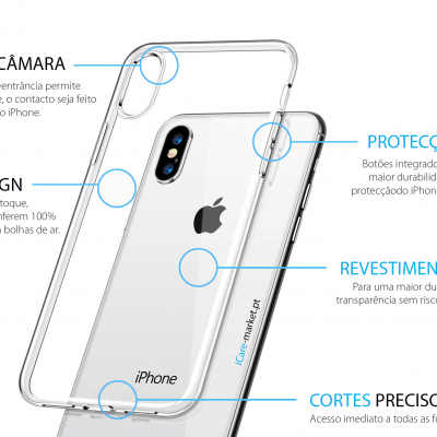Capa transparente para iPhone X/XS com detalhes de proteção e design