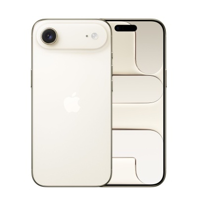 Dois smartphones Apple iPhone em tom creme, um de costas e outro de frente