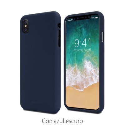 Smartphone com capa azul escuro e ecrã a mostrar 9:41, Monday, Nov 6
