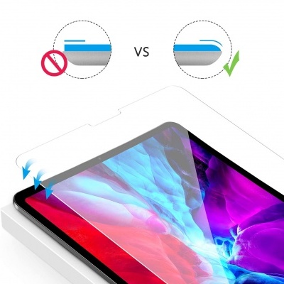 Tablet com bordas de ecrã comparadas, borda correta e incorreta