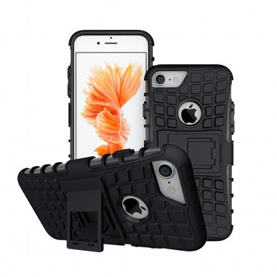 Capa protetora preta para smartphone com suporte e textura de grade